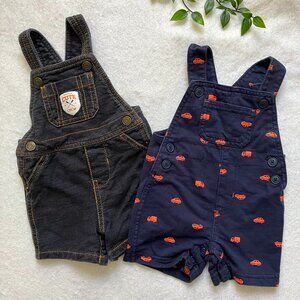 Carter’s 6M Denim Shortalls Bundle Navy Vehicles VGUC Baby Boy